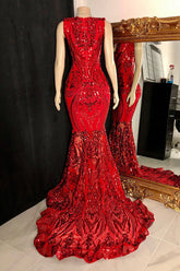 Bling Red Appliques V-Neck Sleeveless Prom Dress
